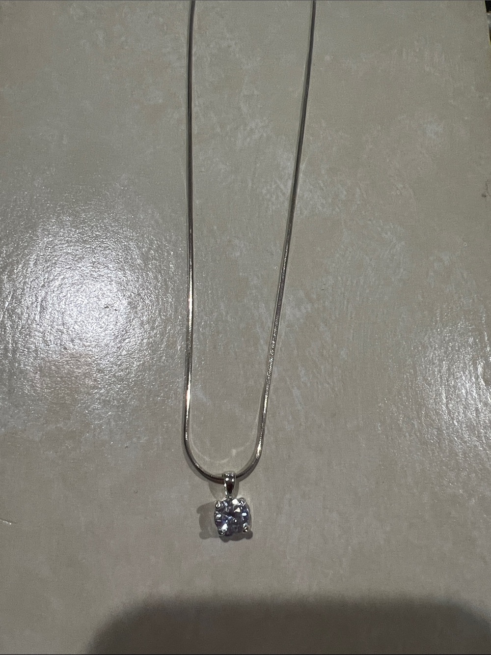 F#Sterling Silver Solitaire Pendant Necklace with Clear Cubic Zirconia